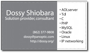 Dossy's LOLbusiness card, back