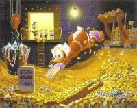 Scrooge McDuck swimming in his vault