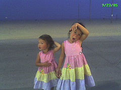 My girls, making silly faces for the camera on the boardwalk in Ocean City, MD.